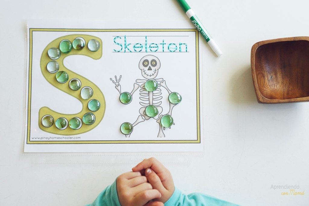 Montessori at home skeleton theme. free letter S printable.