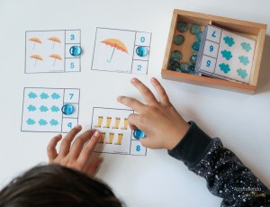 Math printables with rainy weather theme. Montessori at home.